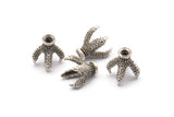 Dragon Bead Claw, 4 Antique Silver Plated Brass Dragon Claw Connectors For 8mm Beads (13x10mm) N0252
