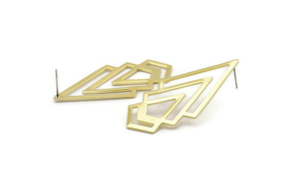 Brass Triangle Earring, 4 Raw Brass Diamond Stud Earrings (46x22x1mm) M01216 A2287