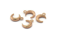 Gül Altın Ay Tılsımı, 1 Halkalı 3 Gül Altın Kaplama Dokulu Boynuz Tılsımı, Kolye Ucu, Mücevher Parçası (12x3.60x3.65mm) N0302 Q0412