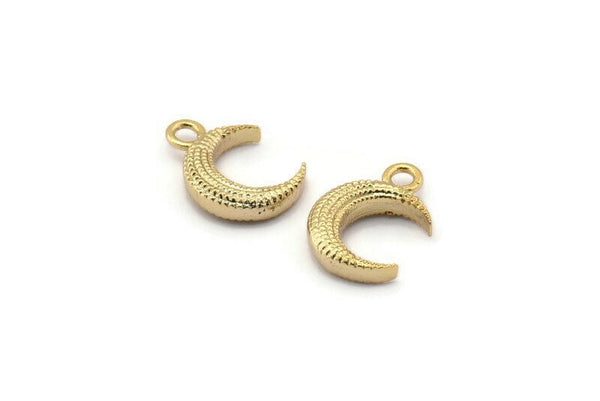 Gold Moon Charm, 3 Gold Plated Brass Textured Horn Charms With 1 Loop, Pendant, Jewelry Finding (12x3.60x3.65mm) N0302 Q0412