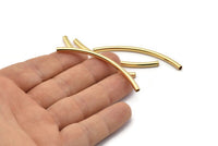 Long Curved Tube Beads, 6 Gold Plated Brass Curved Tubes (3x60mm) Bs 1409 Q0411