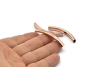 Rose Gold Noodle Tube, 6 Rose Gold Plated Oval Curved Tubes (47x6x4mm) Sq19 Brc292 Q0306