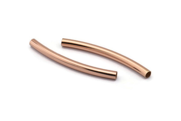 Rose Gold Noodle Tube, 6 Rose Gold Plated Brass Curved Tube (4x50mm) Bs 1424 Q0351