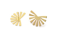 Gold Sun Earring, 4 Gold Plated Brass Rising Sun Flag Stud Earrings (25x17x0.60mm) D945 A1244 Q0487