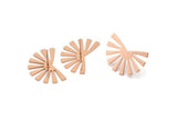 Rose Gold Sun Earring, 4 Rose Gold Plated Brass Rising Sun Flag Stud Earrings (25x17x0.60mm) D945 A1244 Q0487