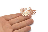 Rose Gold Sun Earring, 4 Rose Gold Plated Brass Rising Sun Flag Stud Earrings (25x17x0.60mm) D945 A1244 Q0487
