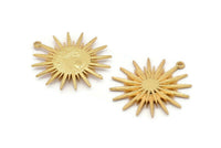 Gold Sun Charm, Gold Plated Brass, Gold Sun, Charm Pendant, Gold Pendant, Gold Charm With 1 Loop (32x30mm) N1518 H0876