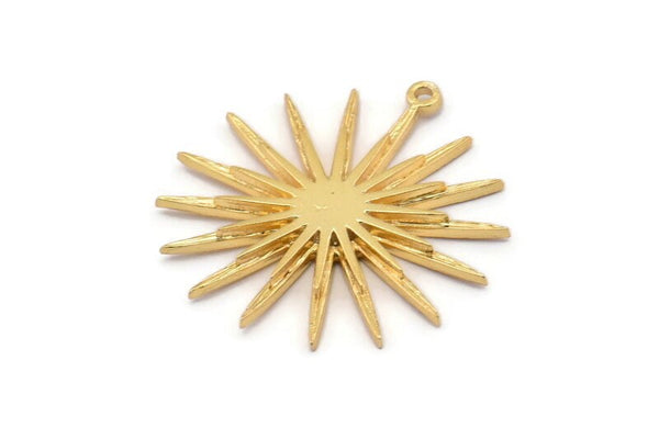Gold Sun Charm, Gold Plated Brass, Gold Sun, Charm Pendant, Gold Pendant, Gold Charm With 1 Loop (32x30mm) N1519 H0902