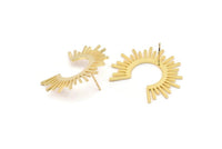 Gold Sun Earring, 2 Gold Plated Brass Sun Stud Earrings (34x30x1mm) D1345 Q0361