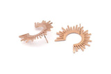 Rose Gold Sun Earring, 2 Rose Gold Plated Brass Sun Stud Earrings (34x30x1mm) D1345 Q0361