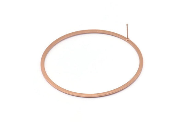 Rose Gold Circle Earring, 2 Rose Gold Plated Brass Circle Stud Earrings (60x2x1mm) D990 A1419 Q0285