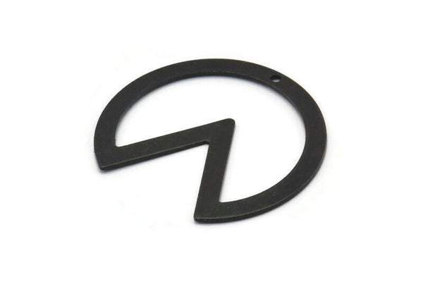 Black Circle Charm, 4 Oxidized Black Brass Pizza Slice Pendants With 1 Hole, Findings (37x34x0.80mm) M368