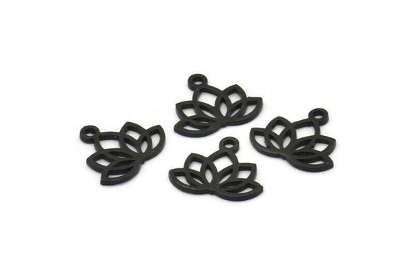 Lotus Flower Charm, 10 Oxidized Black Brass Lotus Flower Charms With 1 Loop (14x16mm) N0869
