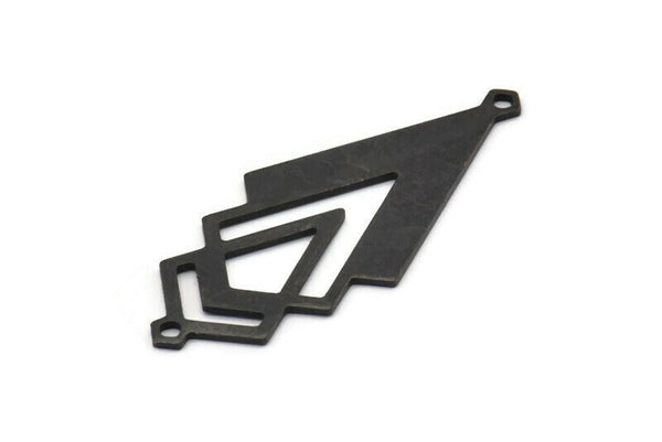 Siyah Üçgen Charm, 2 Döngülü 4 Oksitlenmiş Siyah Pirinç Elmas Charm (51x22x1mm) M01155