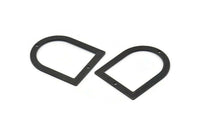 D Shape Rings - 6 Oxidized Black Brass D Shape Charms With 2 Holes, Pendants (35x28x0.80mm) M385 H0954