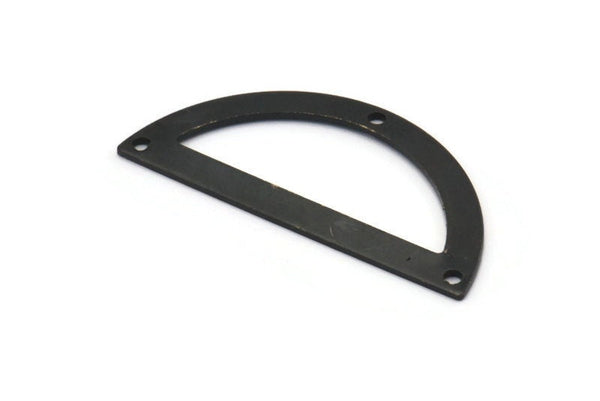 Semi Circle Charm, 4 Oxidized Black Brass Half Moon Charms With 3 Holes, Blanks, Connectors (38x17x0.80mm) M519