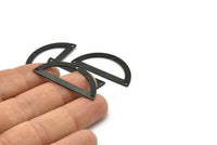 Semi Circle Charm, 4 Oxidized Black Brass Half Moon Charms With 3 Holes, Blanks, Connectors (38x17x0.80mm) M519