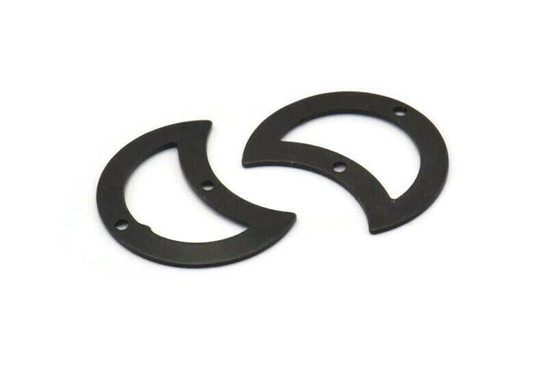 Siyah Ay Tılsımı, 2 Delikli, Boşluklu, Buluntulu 6 Oksitlenmiş Siyah Pirinç Ay Tılsımı (25x15x0,70 mm) M772