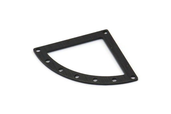 Siyah Üçgen Charm, 8 Delikli 4 Dokulu Oksitlenmiş Siyah Pirinç Yelpaze Charm, Damgalama Boşlukları, Bulgular (40x27x0,80 mm) M328