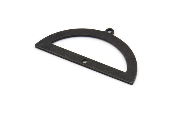 Yarım Daire Charm, 2 Delikli 4 Oksitlenmiş Siyah Pirinç Yarım Ay Charm, Boşluklar, Damgalama Boşlukları (38x20x0,80 mm) M504