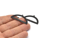 Yarım Daire Charm, 2 Delikli 4 Oksitlenmiş Siyah Pirinç Yarım Ay Charm, Boşluklar, Damgalama Boşlukları (38x20x0,80 mm) M504