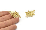 Moon And Eye, 2 Raw Brass, Crescent Moon, Brass Sun, Charm Pendant, Brass Pendant, Brass Moon Phases Charms With 1 Loop (37x26x1.2mm) N1623