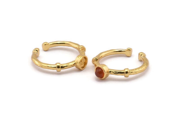 Gold Ring Settings, 2 Gold Plated Brass Round Ring With 1 Stone Setting - Pad Size 4mm N1551