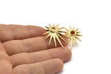 Gold Badge Earring, 2 Gold Plated Brass Rosette Stud Earrings - Pad Size 4mm (29x25mm) N1507