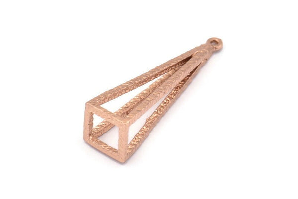 Gül Altın Üçgen Prizma, Gül Altın Kaplama Pirinç Üçgen Prizma Kolye Uçları 1 Halka (37x10mm) BS 1980 Q0566