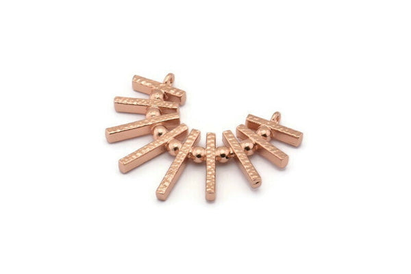 Gül Altın Saçaklı Kolye, 2 Halkalı 1 Gül Altın Kaplama Pirinç Dokulu Saçaklı Kolye (30x38x3mm) BS 1960 Q0562