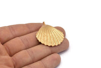 Gold Shell Charm, 1 Gold Plated Brass Sea Shell Charm with 1 Loop, Pendants, Charms, Findings (40x34mm) E286 Q0563