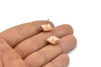 Gül Altın Küpe Ucu, 1 Döngülü 2 Gül Altın Kaplamalı Pirinç Kare Küpe Ucu (15x16mm) E290 Q0580