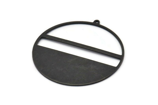 Siyah Yuvarlak Charm, 1 Döngülü 2 Oksitlenmiş Siyah Pirinç Yuvarlak Charm, Damgalama Boşlukları (45x43x0,90 mm) M661