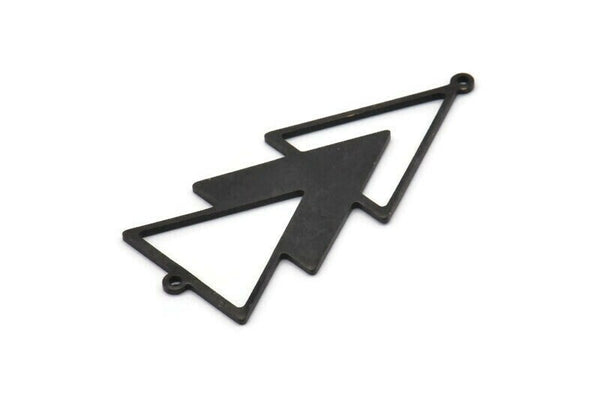 Siyah Üçgen Charm, 2 Döngülü 4 Oksitlenmiş Siyah Pirinç Üçgen Charm (51x21x1mm) M01114