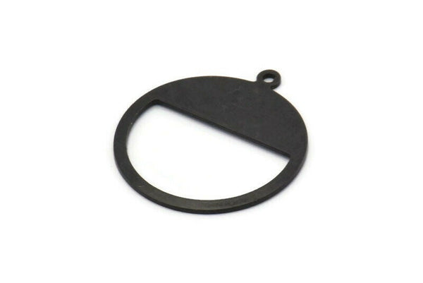 Black Round Charm, 6 Oxidized Black Brass Round Charms With 1 Loop, Blanks (25x0.80mm) M414
