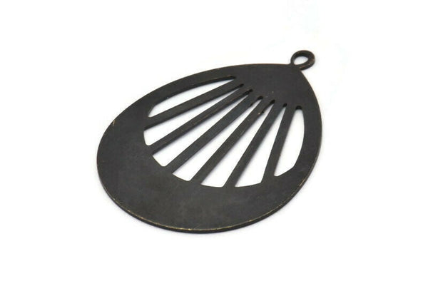 Black Drop Charm, 2 Oxidized Black Brass Drop Charms With 1 Loop, Pendants (49x36x0.80mm) M874