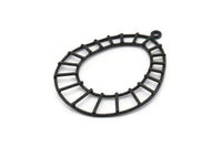 Oval Geometric Pendant, 2 Oxidized Black Brass Textured Oval Geometric Pendants With 1 Loop, Findings (49.5x37.5x2mm) BS 2025