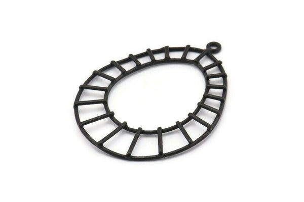 Oval Geometric Pendant, 2 Oxidized Black Brass Textured Oval Geometric Pendants With 1 Loop, Findings (49.5x37.5x2mm) BS 2025