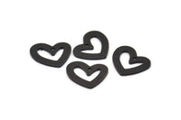 Siyah Kalp Tılsımı, 1 Delikli 8 Oksitlenmiş Siyah Pirinç Kalp Tılsımı (16x14x1mm) M864