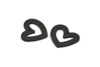 Siyah Kalp Tılsımı, 1 Delikli 8 Oksitlenmiş Siyah Pirinç Kalp Tılsımı (16x14x1mm) M864