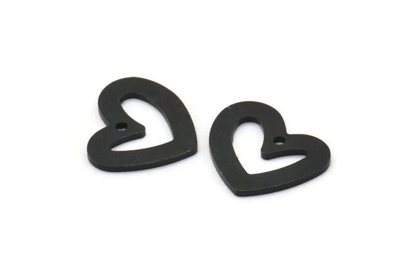 Siyah Kalp Tılsımı, 1 Delikli 8 Oksitlenmiş Siyah Pirinç Kalp Tılsımı (16x14x1mm) M864