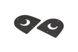 Black Moon Charm, 12 Oxidized Black Brass D Shape Charms With 2 Holes (16x17x0.50mm) M1064