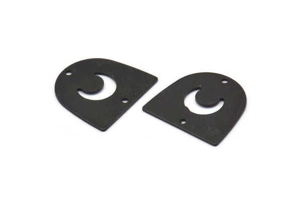 Black Moon Charm, 12 Oxidized Black Brass D Shape Charms With 2 Holes (16x17x0.50mm) M1064