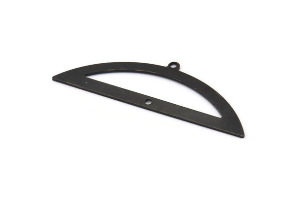 Yarım Daire Charm, 1 Döngü ve 1 Delikli 4 Oksitlenmiş Siyah Pirinç Yarım Ay Charm, Boşluklar (51x17x0,70 mm) M935