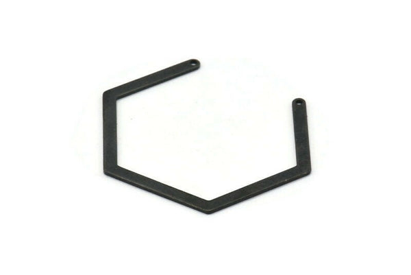 Hexagon Choker Charm, 6 Oxidized Black Brass Hexagon Choker Pendants With 2 Holes, Charms, Findings (41.5x33x0.8mm) BS 2077