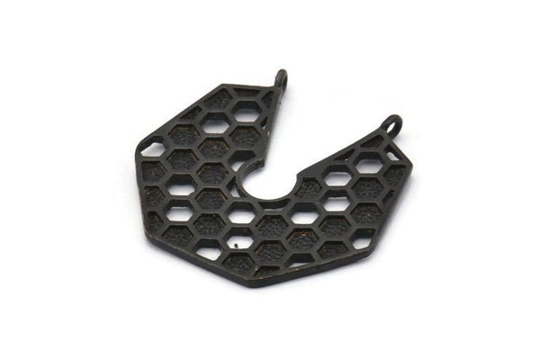 Siyah Petek Charm, 2 Halkalı 2 Oksitlenmiş Siyah Pirinç Petek Kolye (31,5x32,5x1,3 mm) BS 2052 H1684