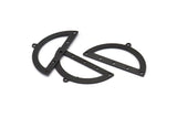 Yarım Daire Charm, 6 Delikli, Boşluklu, Bağlantı Parçalı 4 Oksitlenmiş Siyah Pirinç Yarım Ay Charm (38x20x0,80 mm) M506