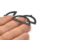 Yarım Daire Charm, 6 Delikli, Boşluklu, Bağlantı Parçalı 4 Oksitlenmiş Siyah Pirinç Yarım Ay Charm (38x20x0,80 mm) M506