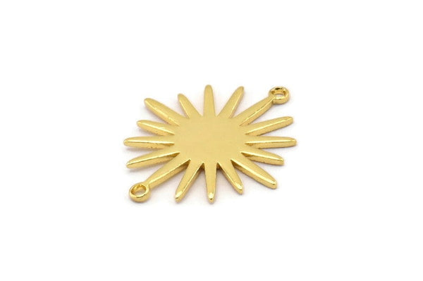 Gold Sunny Connector, 4 Gold Plated Brass Sunny Connectors With 2 Loops (26.5x22x0.9mm) E039 Q0654