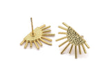 Gold Sun Earring, 4 Gold Plated Brass Sunshine Stud Earrings (21x14mm) N0711 Q0725